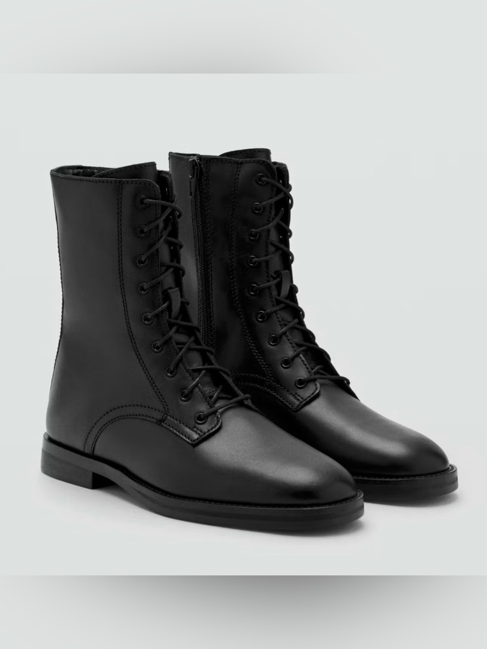 NEW MANGO MNG BLACK LEATHER LOLA LACE UP ANKLE BOOTS BOOTIE 36 US 6